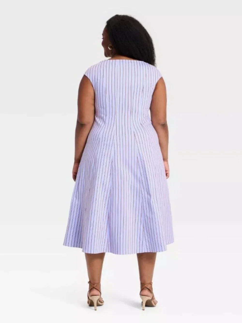 AVA & ViV Light Blue Sleeveless Red Stripes Midi NWT 18 - Picture 2 of 3
